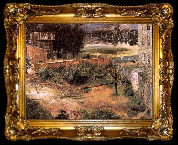 framed  Adolph von Menzel Rear of House and Backyard, ta009-2